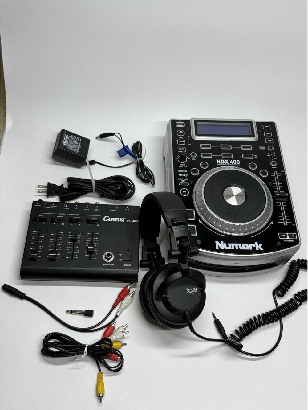 DJ Set - Numark NDX400 DJ CD MP3 Player Geneva PF-460 Mixer Hercules Headphones